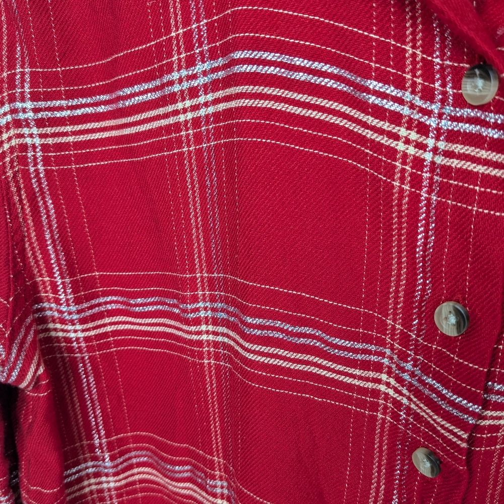 Justice Perfect Plaid Top Girl's Sz 14 Flannel Red Metallic Christmas Shirt Y-2 - Picture 5 of 8
